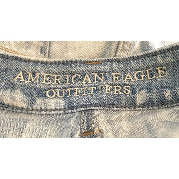American Eagle Womens Blue Jean Tie Dye Distressed Straight Stretch Jeans Size 6 - Picture 5 of 7